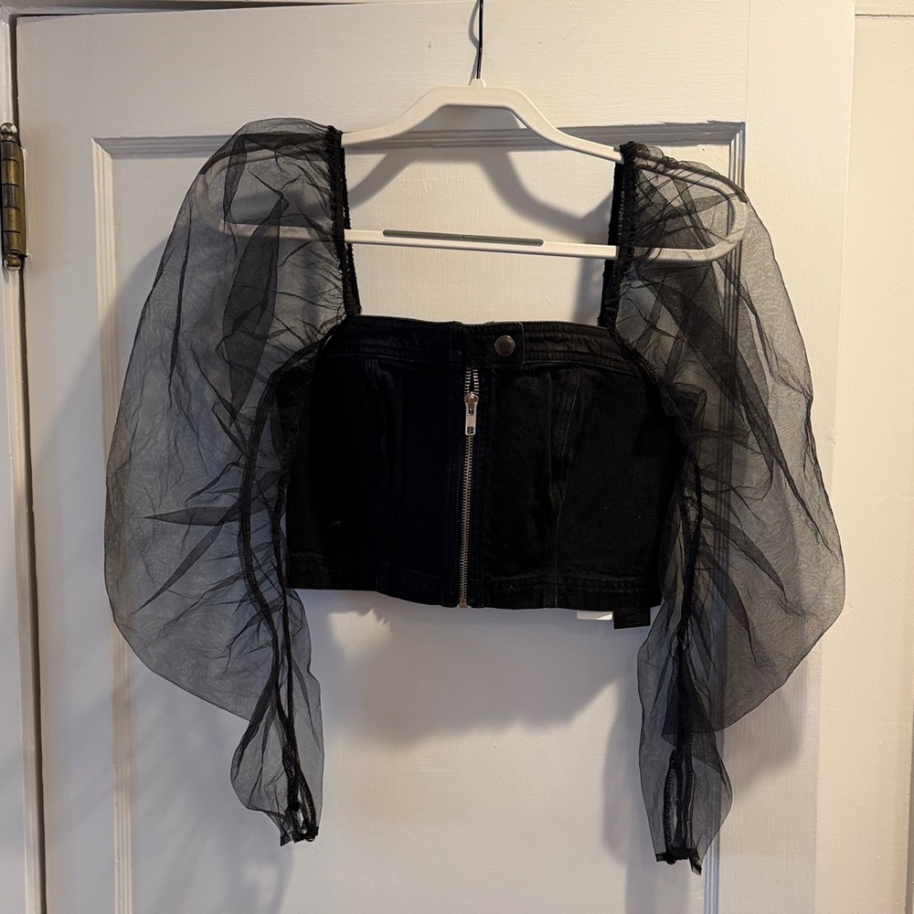 Anthropologie Pilcro Black Sheer Sleeve Crop Top